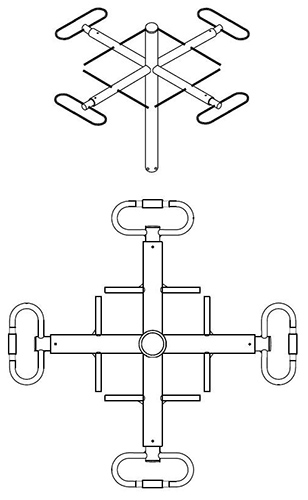 UHF horizontal binary dipole array, aluminium, 520-820MHz, specify 150MHz, 250W, 3dBd – 510mm